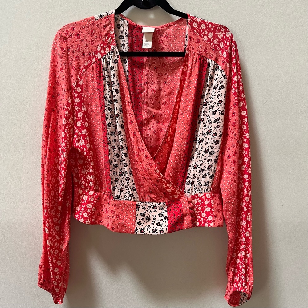 H&M Multi-color Multi-pattern floral wrap top